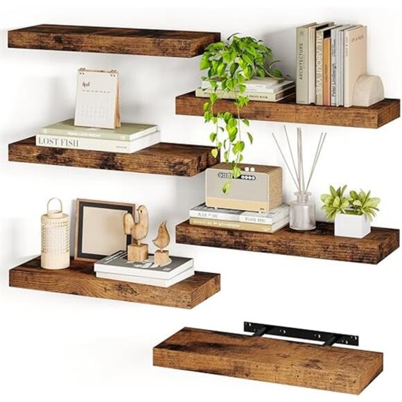 15.8in Floating Shelves, Set of 6 Wood Shelves, Farmhouse Shelf Wall Decor - Picture 8 of 8
